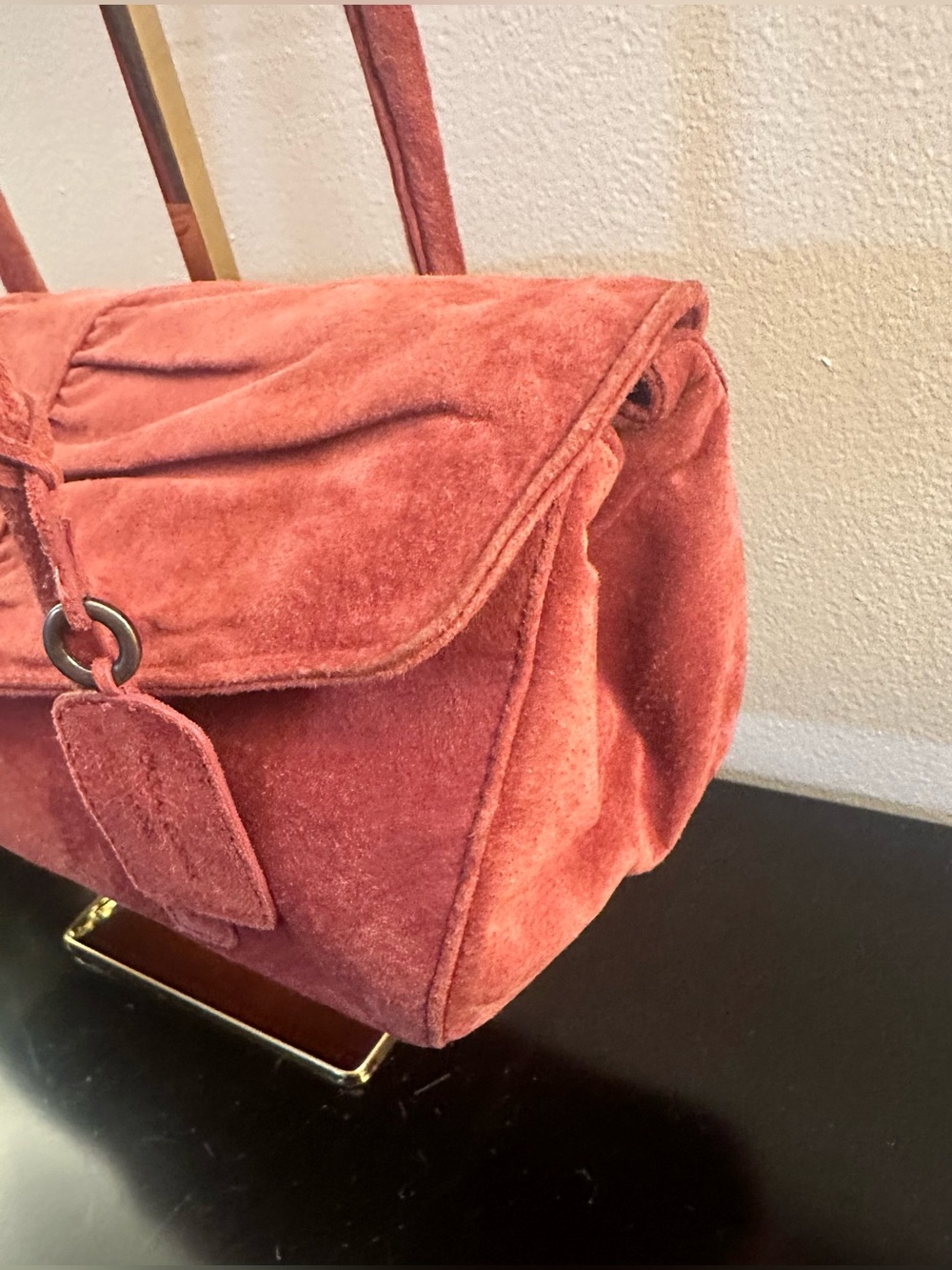 Casual Corner Y2K East West Baguette Suede Rose Bag - Picture 4 of 8